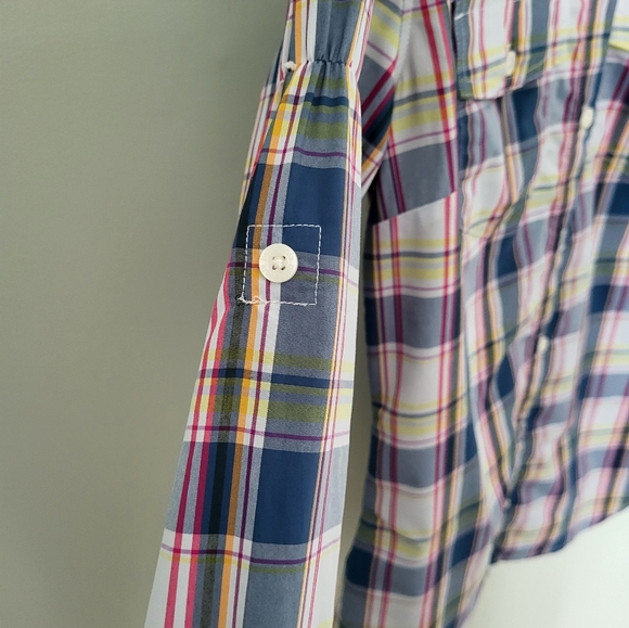 Patagonia Women Size 2 Button Down Long Sleeve Plaid Shirt Top Blouse Roll Tab - Picture 4 of 6